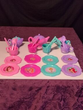 Vintage Disney Princess Plastic Tea Set Pink Green Purple